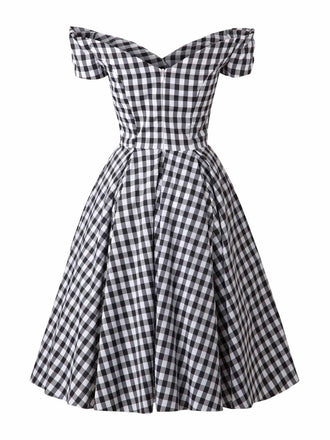 Abito nero a quadri scozzesi anni '50