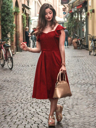 Vestito Swing solido in raso anni '50