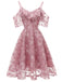Vestito con volant sulle spalle scoperte in pizzo anni '50