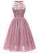 Abito svasato in pizzo floreale anni '50 rosa