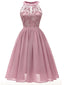 Abito svasato in pizzo floreale anni '50 rosa
