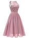 Abito svasato in pizzo floreale anni '50 rosa