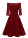 Abito con spalle scoperte in pizzo bordeaux anni '50