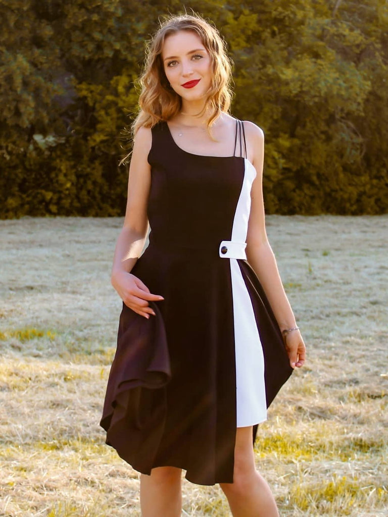 Vestito da spaghetti solido nero anni '50