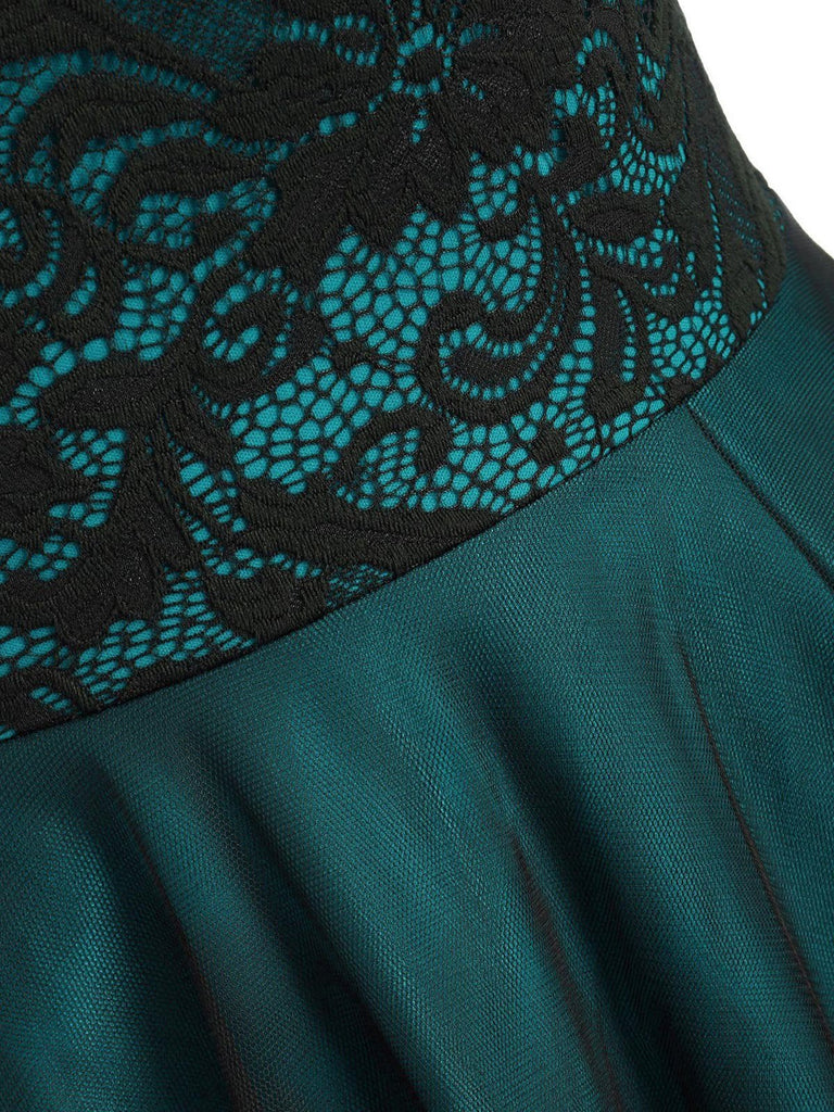 Abito svasato in pizzo con spalle scoperte bordeaux anni '50