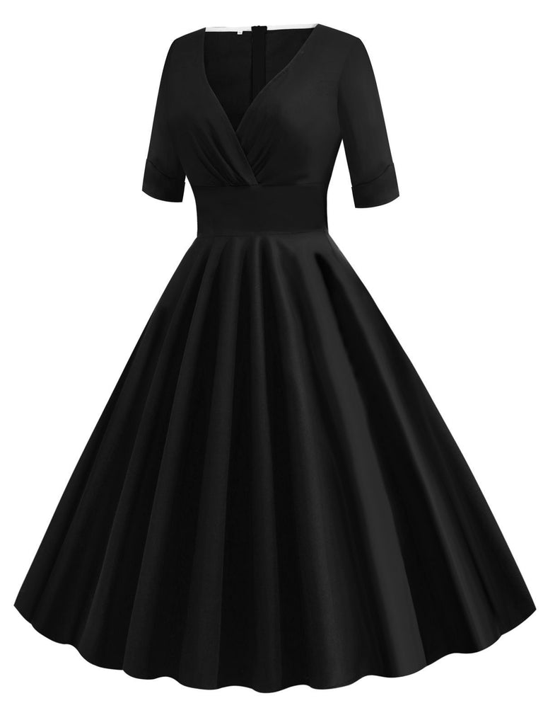 Vestito Swing con piega a cuore solido anni '50