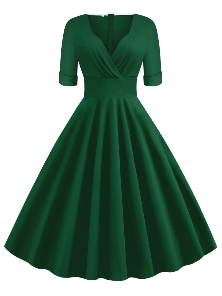 Vestito Swing con piega a cuore solido anni '50
