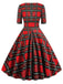 Abito a pieghe con scollo a cuore scozzese anni '50