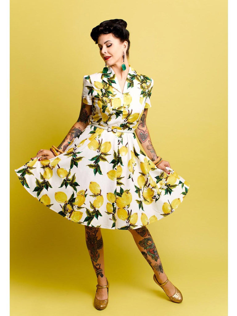 Vestito Swing con fiocco giallo limone anni '50