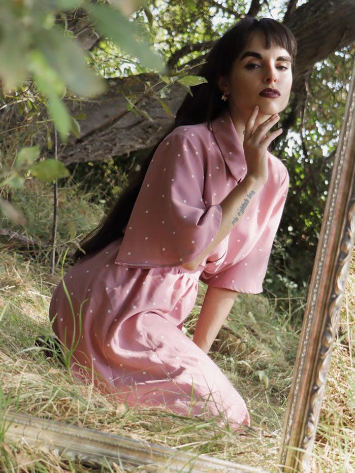 2 pezzi rosa e gonna a pois anni '50