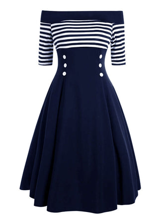 [Prevendita] Abito blu scuro con spalle scoperte degli anni '50