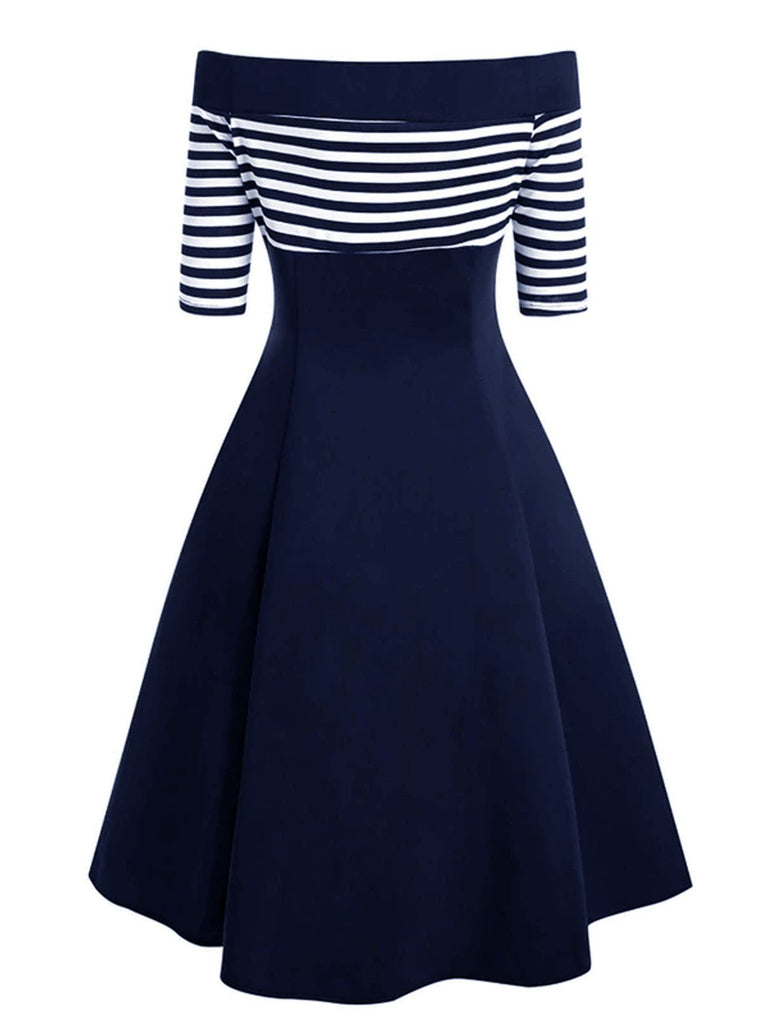 [Prevendita] Abito blu scuro con spalle scoperte degli anni '50