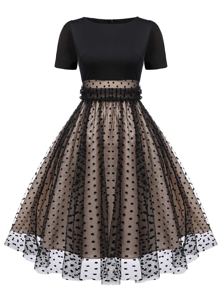 Abito svasato nero a pois anni '50