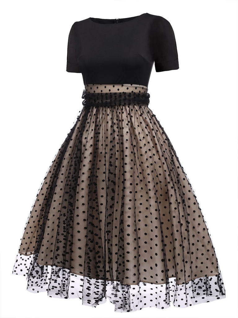Abito svasato nero a pois anni '50