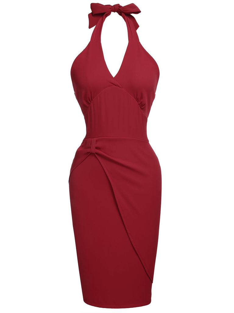 Vestito aderente rosso a tinta unita anni '60