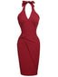 Vestito aderente rosso a tinta unita anni '60