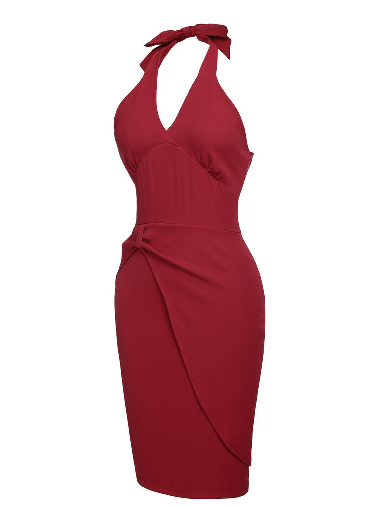 Vestito aderente rosso a tinta unita anni '60