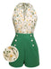 Verde anni '50 Pagliaccetti floreale Senza Maniche Donna