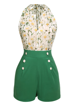 Tuta corta verde margherita Senza Maniche Donna anni '50