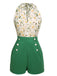 Verde anni '50 Pagliaccetti floreale Senza Maniche Donna