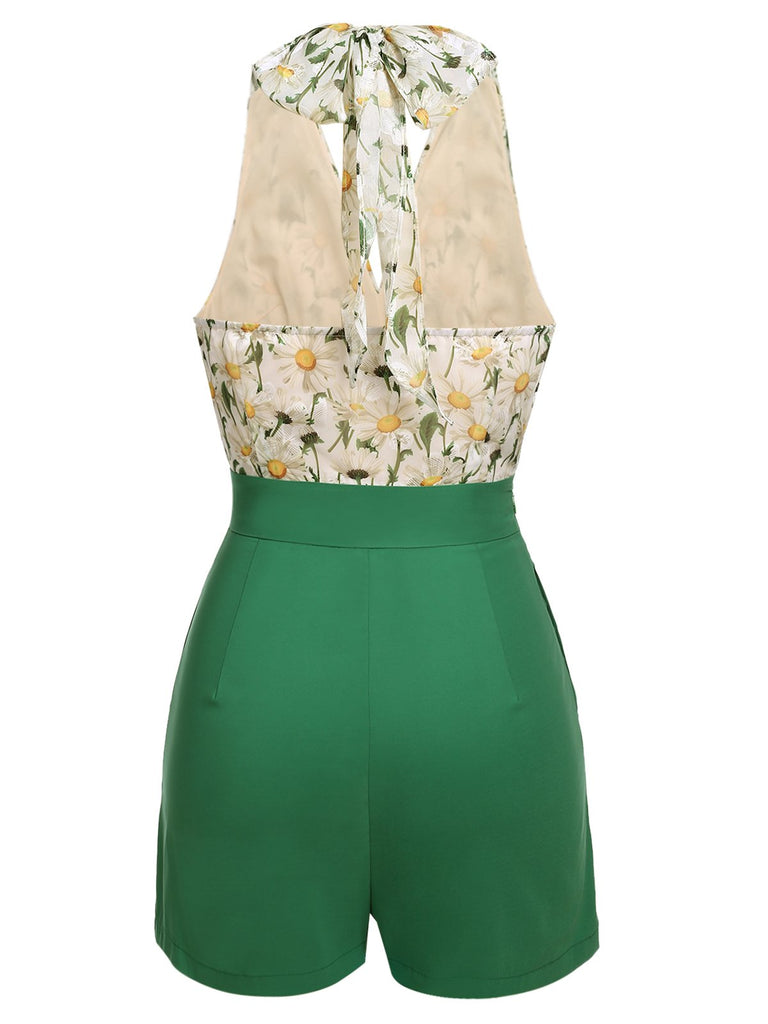 Verde anni '50 Pagliaccetti floreale Senza Maniche Donna