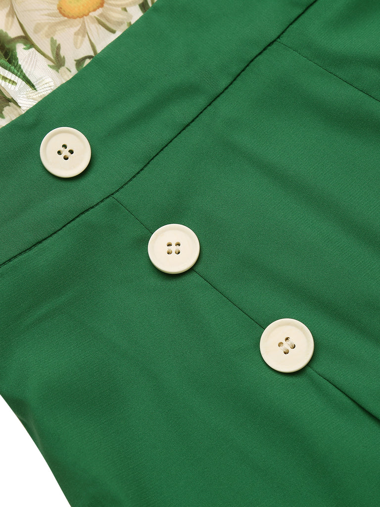 Tuta corta verde margherita Senza Maniche Donna anni '50