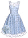 Abito blu in pizzo con ricamo floreale anni '50