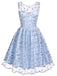 Abito blu in pizzo con ricamo floreale anni '50