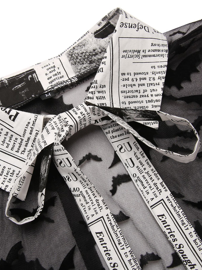 Abito a mantella da pipistrello stampa giornale bianco anni '50