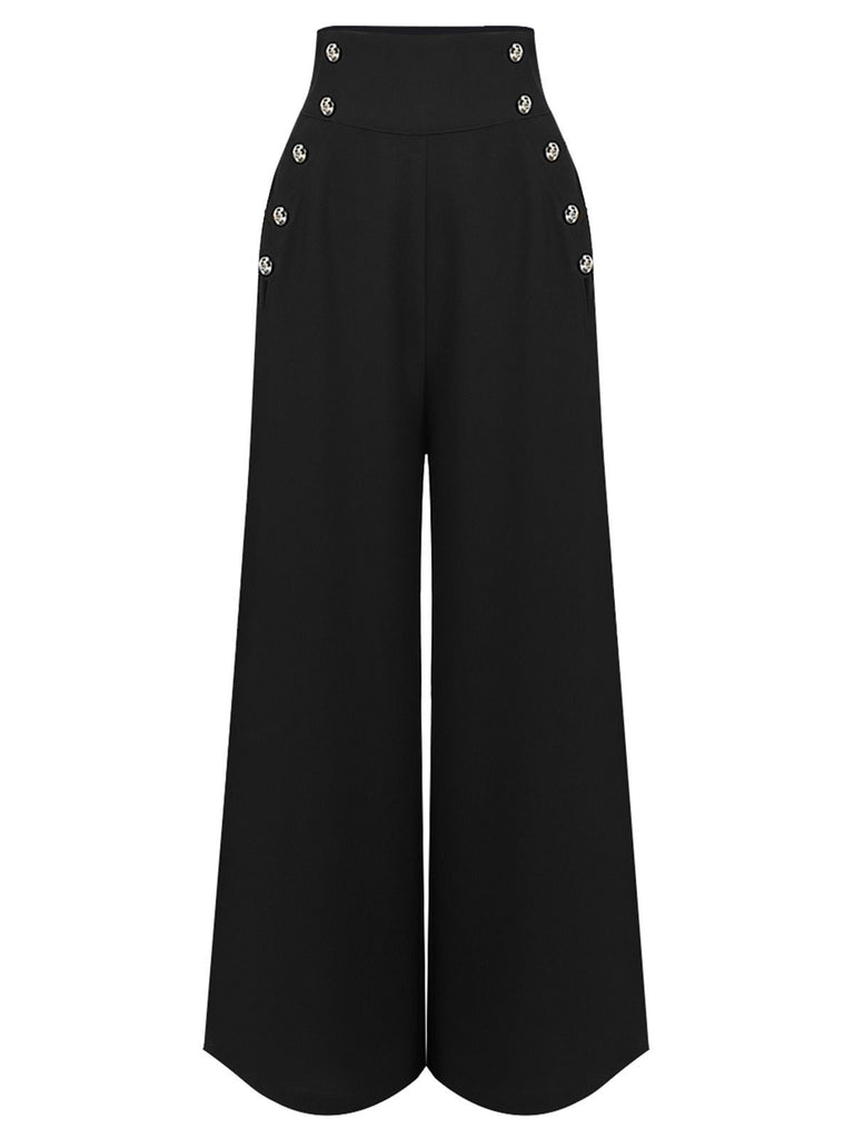 Pantaloni nero con bretelle solide degli anni '50