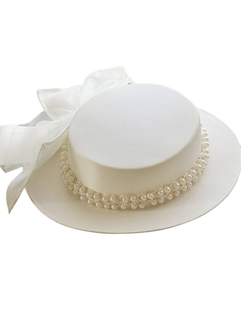 Cappello con nodo a fiocco di perle retr¨° bianco