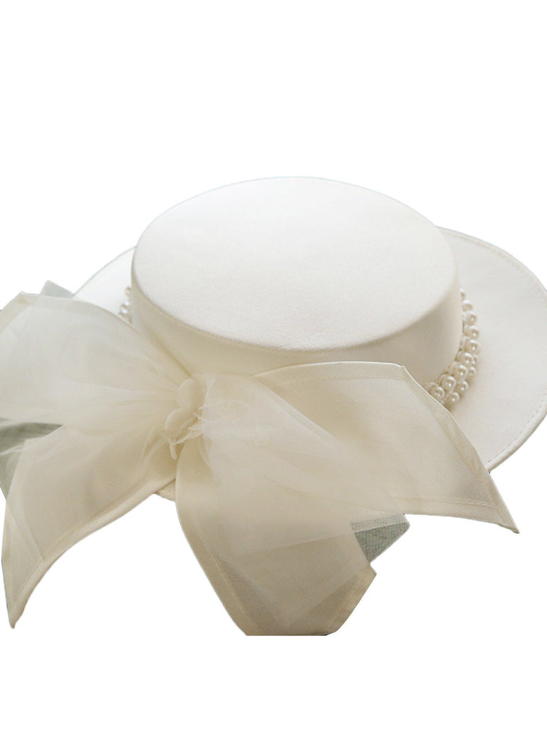 Cappello con nodo a fiocco di perle retr¨° bianco