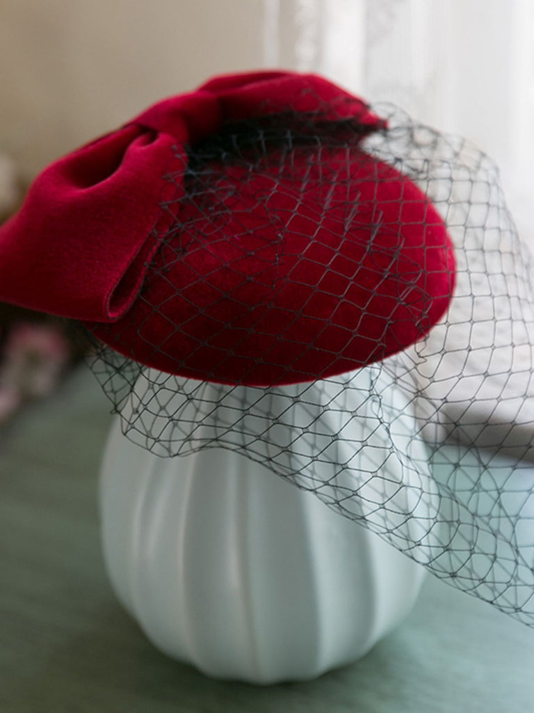 RetrFascinator con fiocco rosso vino Retrò Wine Red Bowknot Fascinator