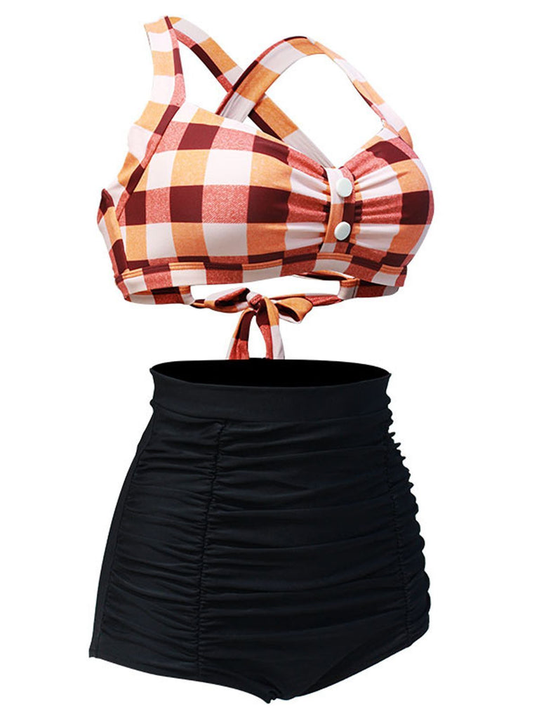 Bikini a pieghe incrociate plaid anni '50