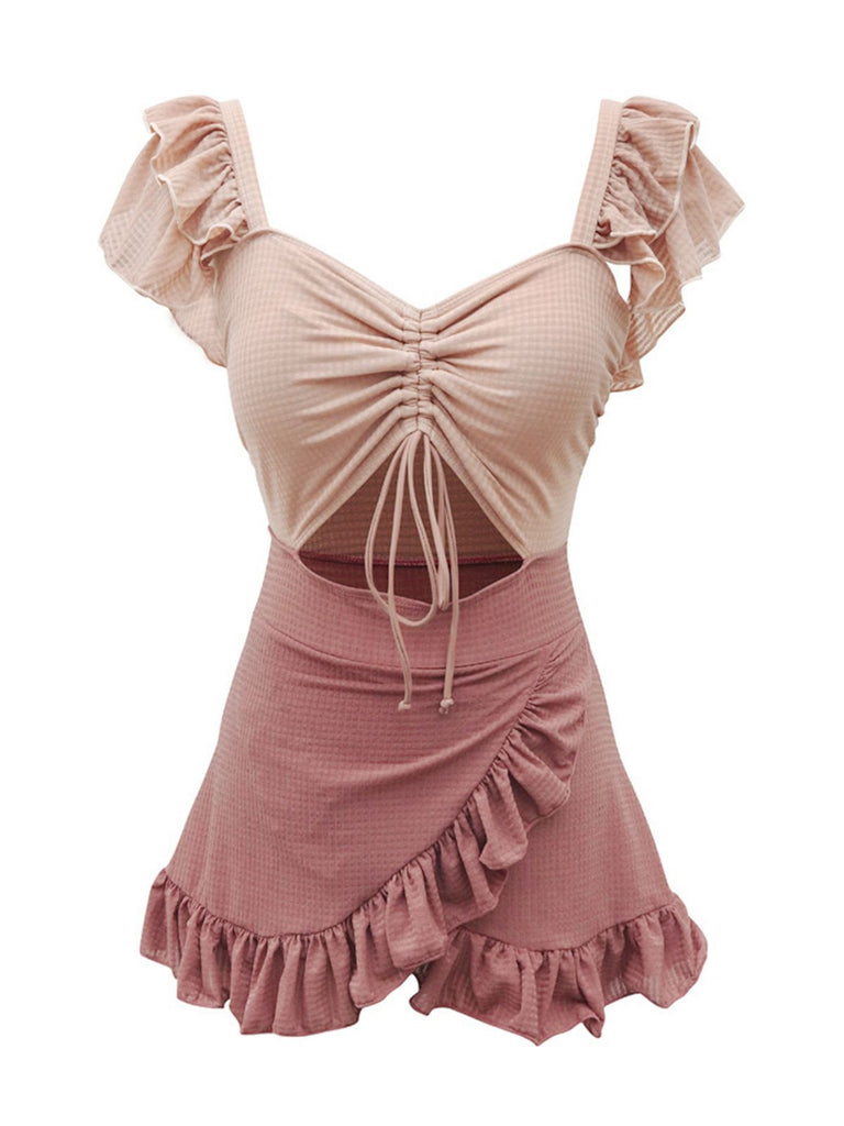 Costume da bagno con buco della serratura arruffato retrò