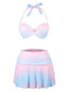 Set bikini rosa sfumato con gonna a conchiglia
