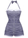 Costumi intero a quadri con fiocco blu anni '50