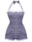 Costumi intero a quadri con fiocco blu anni '50