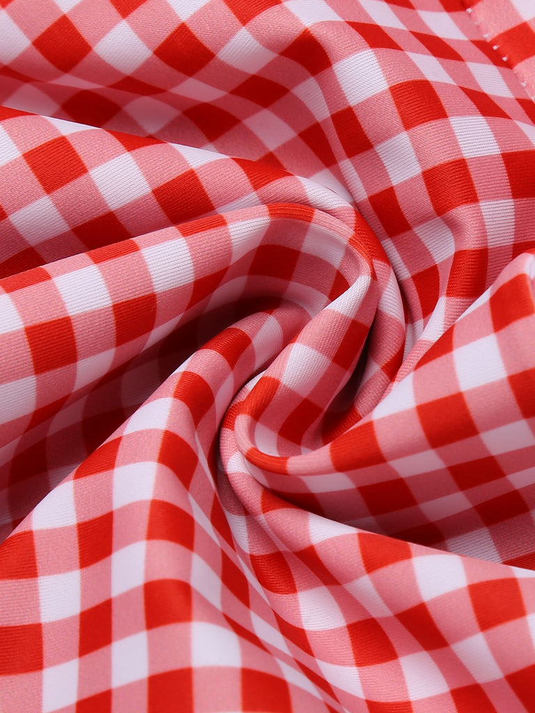 Costumi intero a quadri con fiocco rosso anni '50