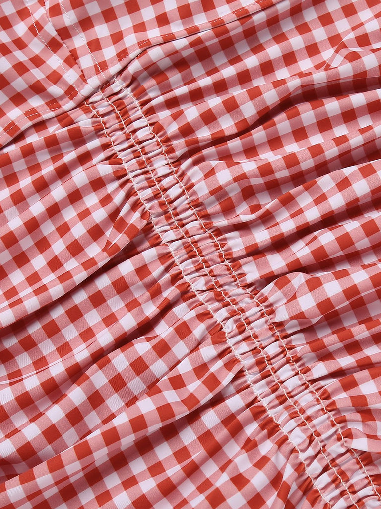 Costumi intero a quadri con fiocco rosso anni '50