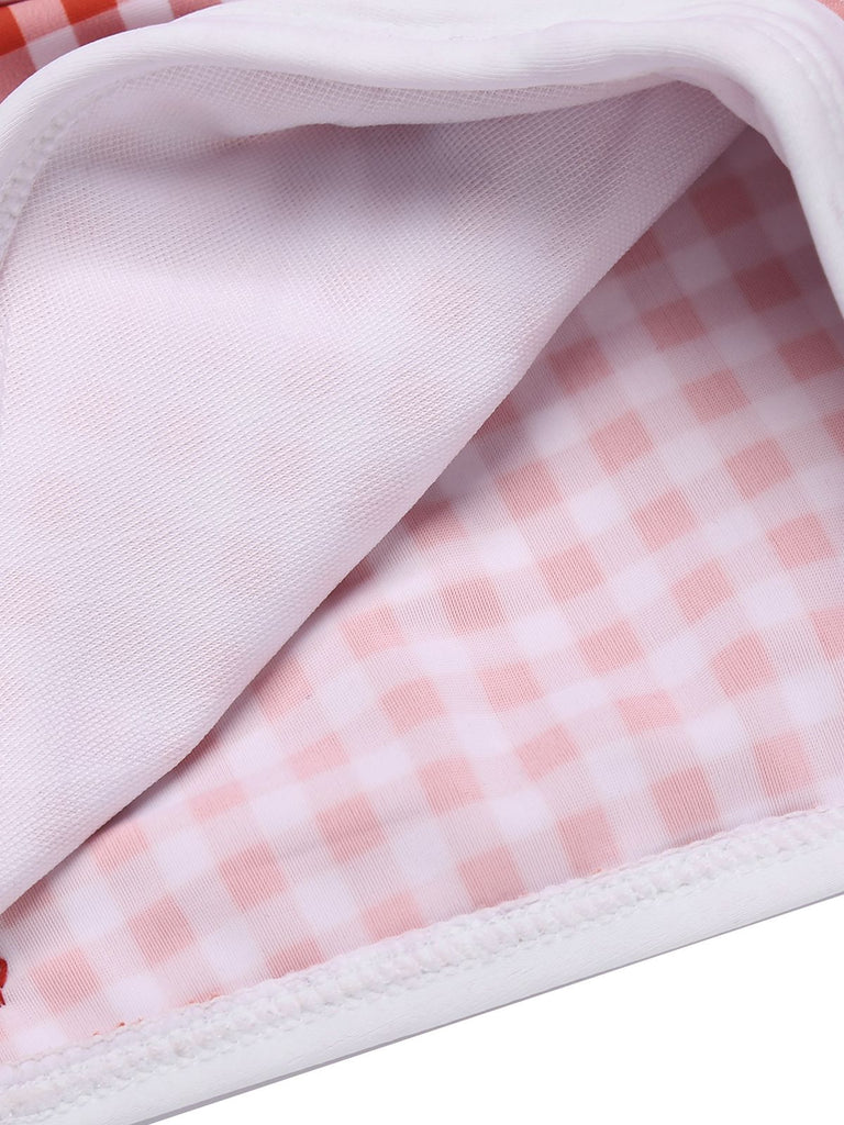 Costumi intero a quadri con fiocco rosso anni '50