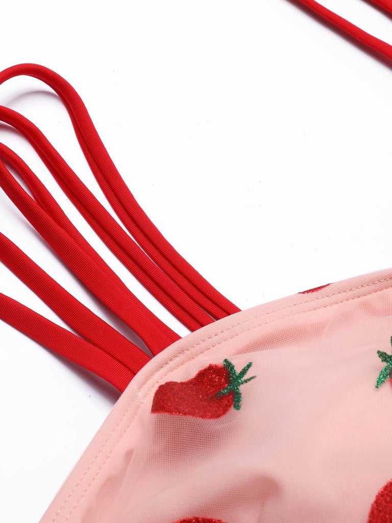 Set Tankini in pizzo alla fragola