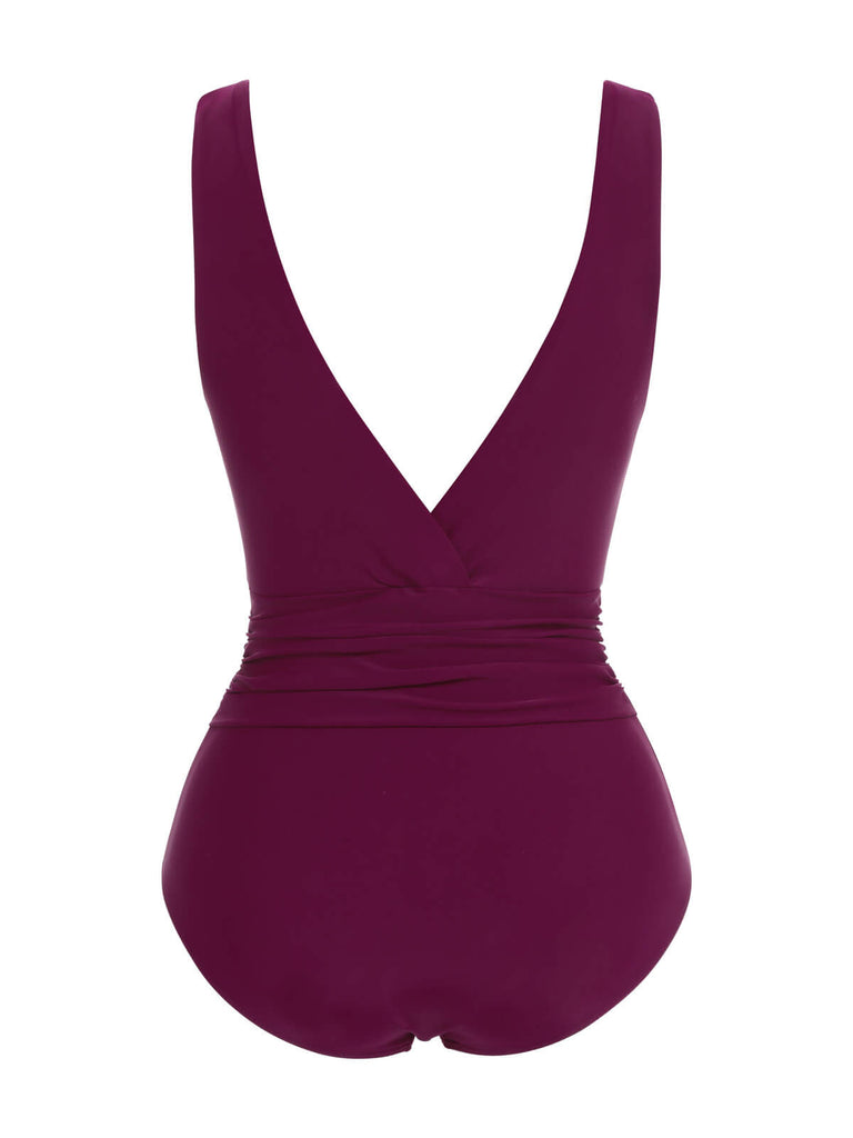 Costume intero scollo a V viola lampone