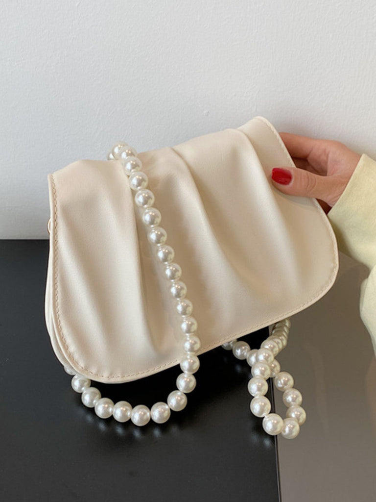 Borsa da sella solida con catena di perle retrò