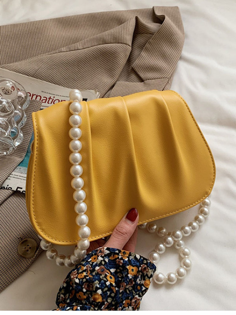 Borsa da sella solida con catena di perle retrò