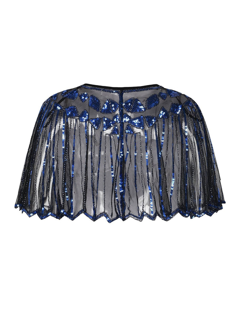 Mantello da flapper con paillettes e perline con scialle anni '20