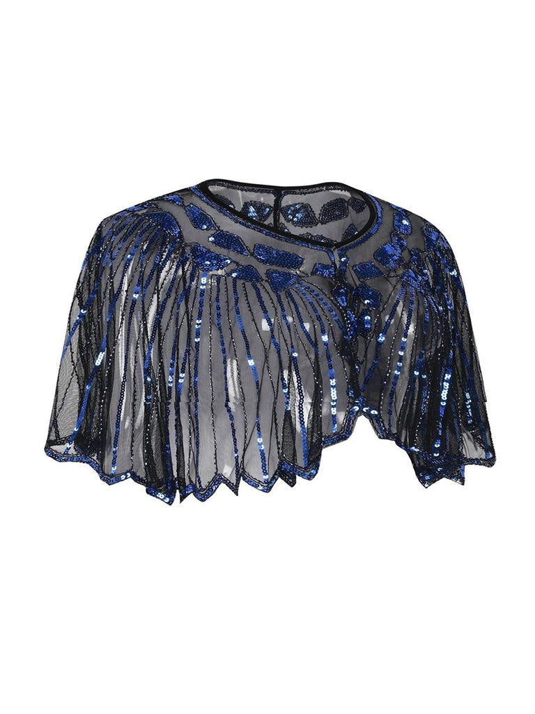 Mantello da flapper con paillettes e perline con scialle anni '20