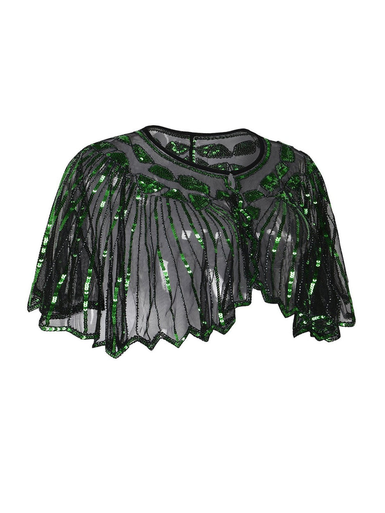 Mantello da flapper con paillettes e perline con scialle anni '20