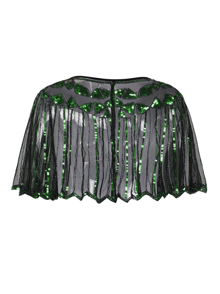 Mantello da flapper con paillettes e perline con scialle anni '20