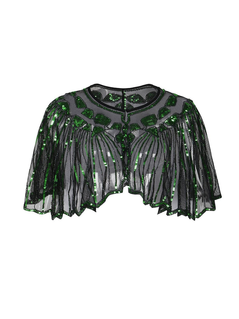 Mantello da flapper con paillettes e perline con scialle anni '20